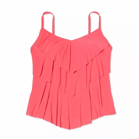 Women's Plus Size Tiered Tankini Top Neon Coral - Picture 3 of 8